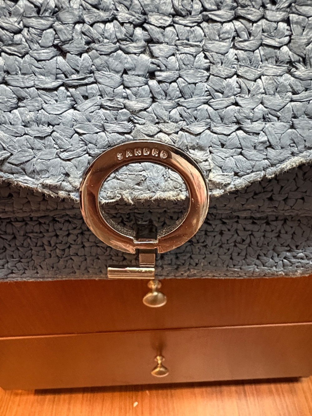 Sandro Light Grey Woven Shoulder Bag with Gold Hardware - Picture 3 of 4